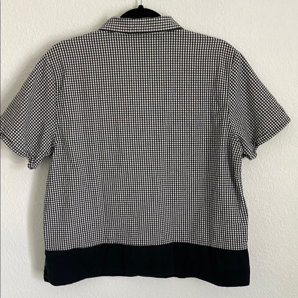 Vintage Black and White Checkered Button Down Shirt with Floral Hem - Picture 5 of 8